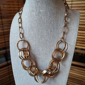 Gold Tone Round Textured Rings Necklace Vintage MCM Jewelry